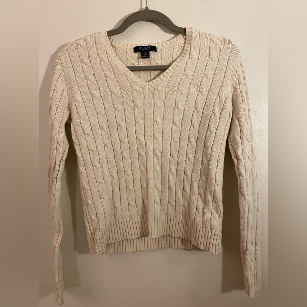 Chaps Cream V-Neck Knitted Sweater